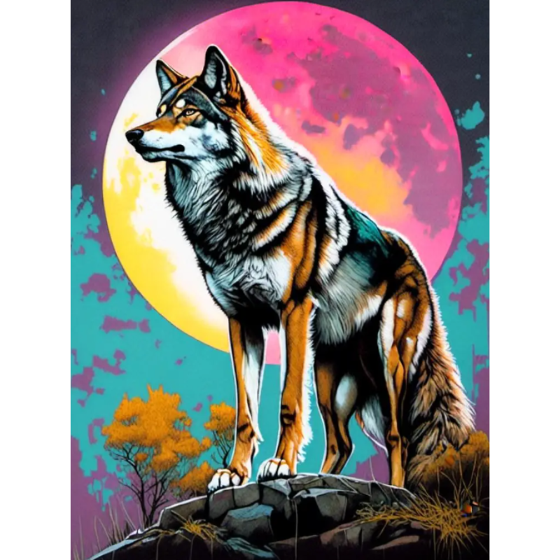 Diamanttavla Wolf Big Moon 40x50