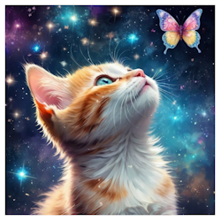 Diamanttavla Cat And Butterfly Universe 40x40