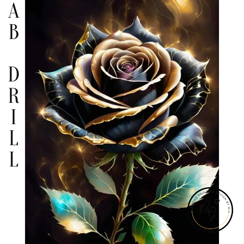 Diamanttavla AB Drills Black And Golden Rose 40x50