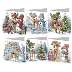 Diamond Painting Julkort 6-Pack Snögubbe Med Bambi