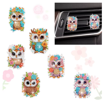 Diamond Painting Bildekoration 6-Pack Ugglor -REA