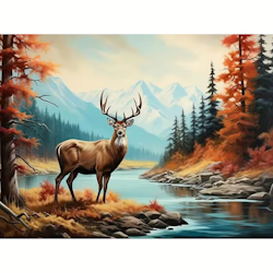 Diamanttavla Deer Autum River 40x50