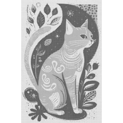 One Color Dot Painting Cat Floral 40x60