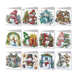 Diamond Painting Kort 12-Pack Snögubbe 30x15 cm