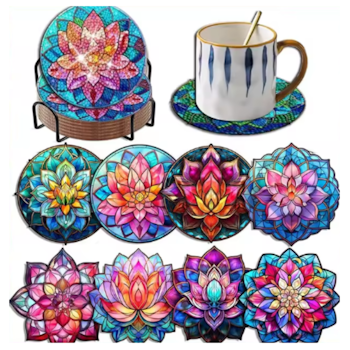 Diamond Painting Glasunderlägg 8-Pack Lotus