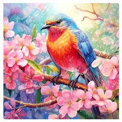 Diamanttavla Bird Flowertree 30x30 - Leverans v. 26-27