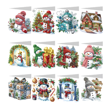 Diamond Painting Julkort 12-Pack Snowman