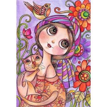 Diamanttavla Girl And Cat 40x50