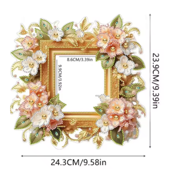 Diamond Painting Ram Beiga Blommor 23,4 cm x 24 cm