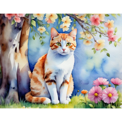 Diamanttavla Katt Under Bllomsterträd 40x50 - REA