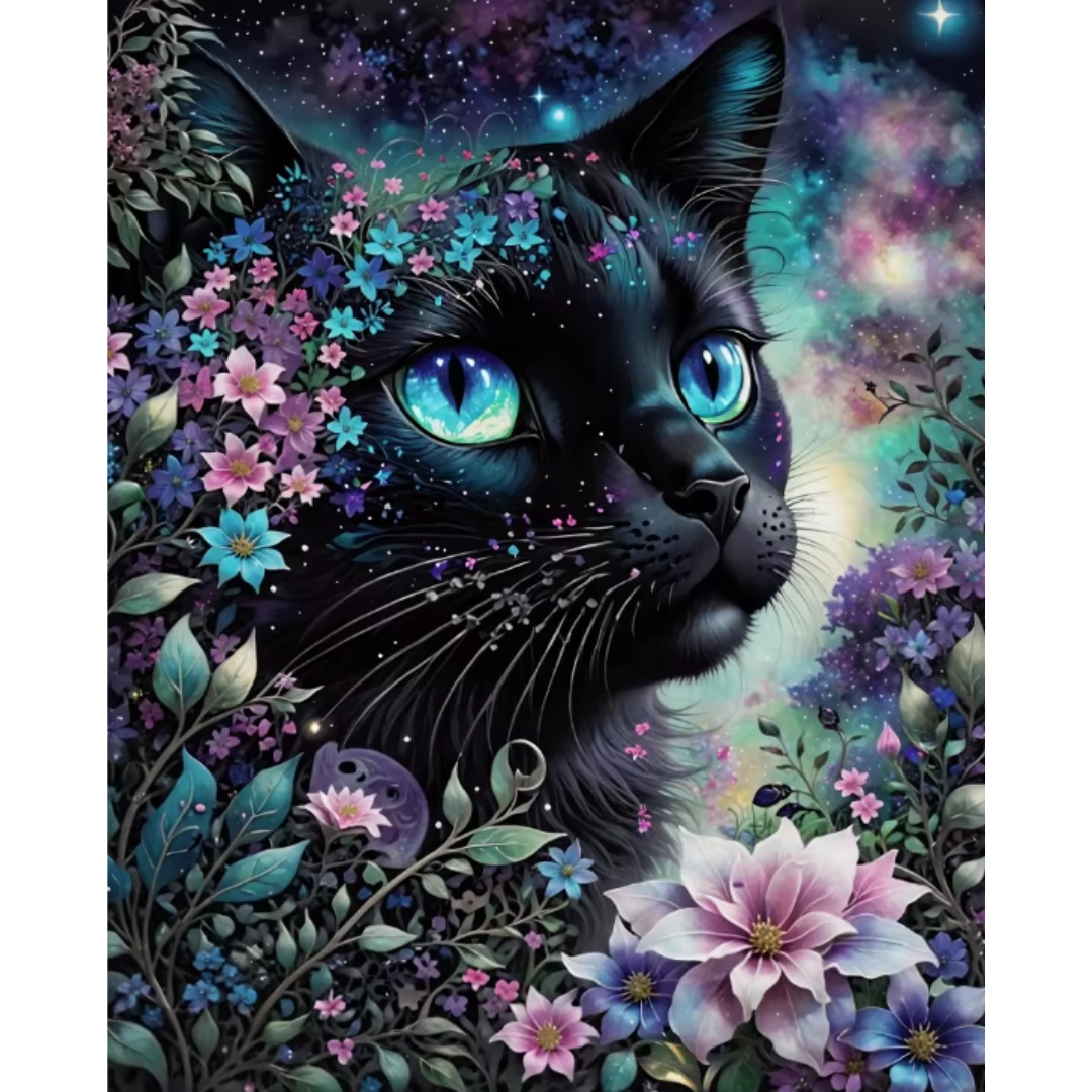 Diamanttavla Cat Petit Flowers 40x50