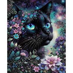 Diamanttavla Cat Petit Flowers 40x50