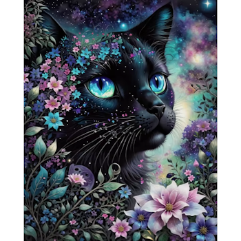 Diamanttavla Cat Petit Flowers 30x40