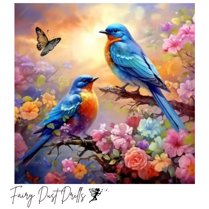 Diamanttavla Fairy Dust Drills Birds And Flowers 50x50