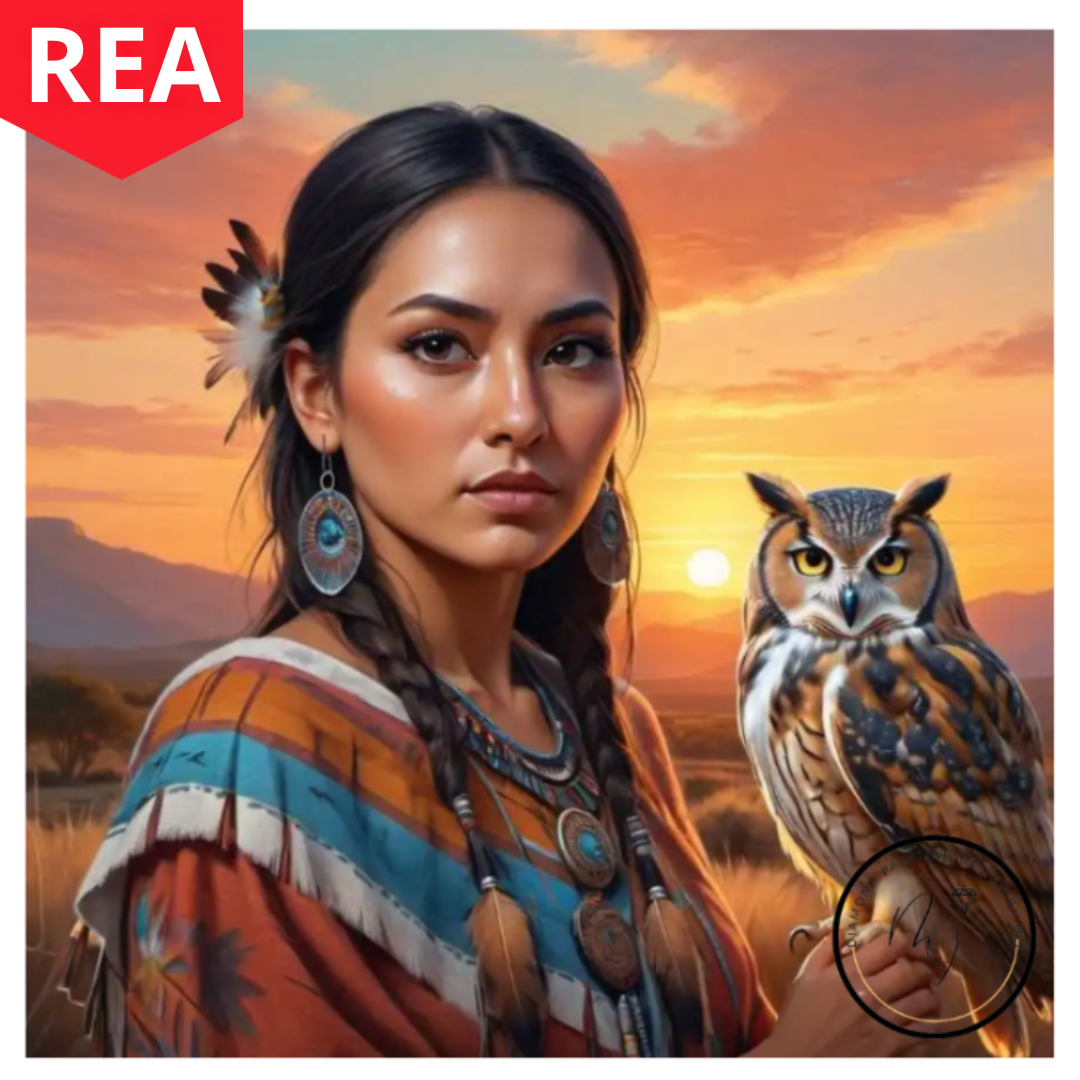 Diamanttavla Kvinna Med Uggla  50x50 -REA