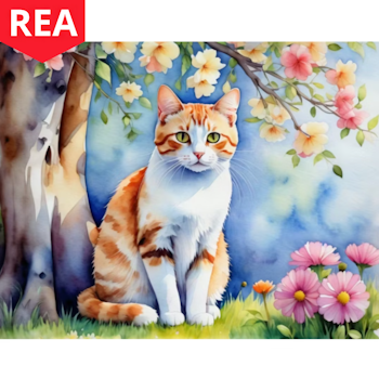 Diamanttavla Katt Under Bllomsterträd 40x50 - REA