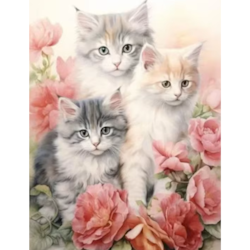 Diamanttavla Kittens And Peonyflowers 40x50