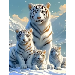 Diamanttavla White Tigerfamily 40x50