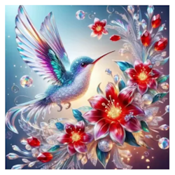 Diamanttavla Hummingbird Chrystalflowers 40x40