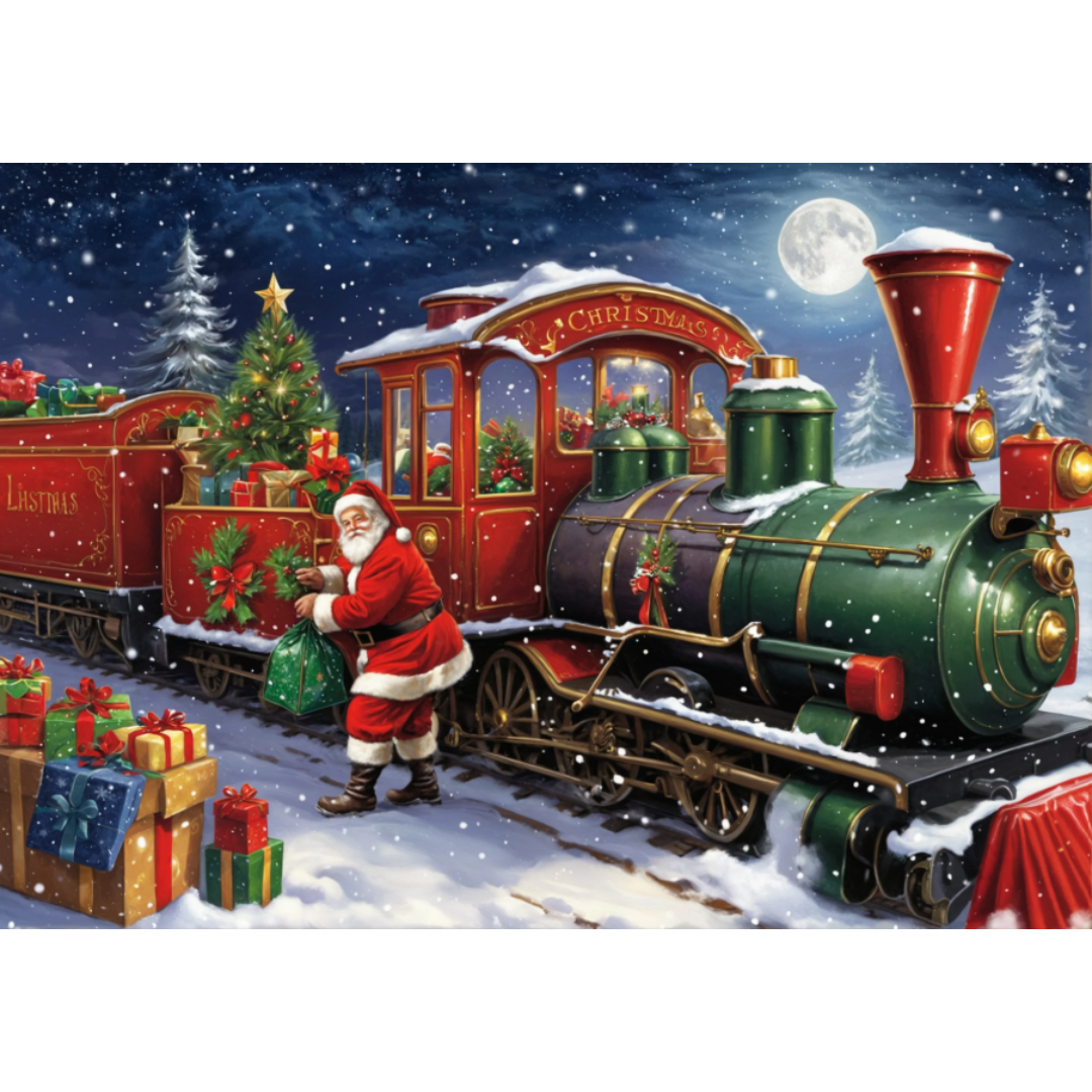 Diamanttavla Christmas Train 40x50