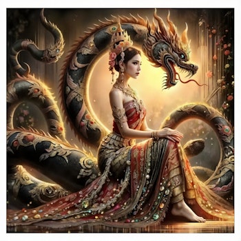 Diamanttavla Woman And Dragon 50x50 - Leverans v. 26-27
