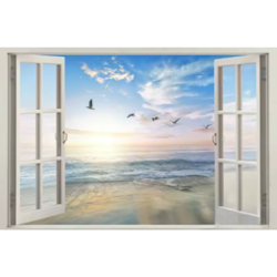 Diamanttavla Window Sunset Ocean 50x70 - Leverenas v. 26-27