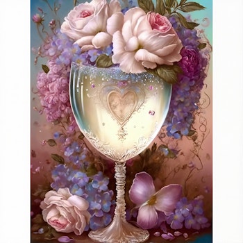 Diamanttavla Bägare Lila Och Rosa Blommor 40x50 - Lev. v- 26-27