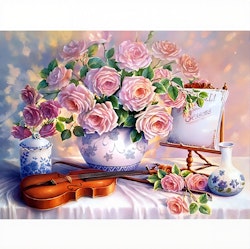 Diamanttavla Violin And Flowers 40x50 - Leverans v. 26-27