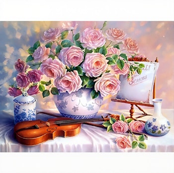 Diamanttavla Violin And Flowers 40x50 - Leverans v. 26-27