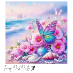 Diamanttavla Fairy Dust Drills Fjäril Strand 40x40 - Levereras v. 26-27