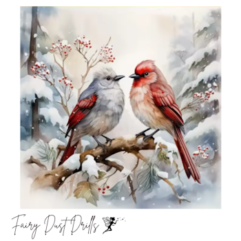 Diamanttavla Fairy Dust Drills Winter Birds 40x40 - Levereras v. 26-27