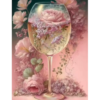 Diamanttavla Bägare Rosa Rosor 40x50 - Leverans v. 26-27