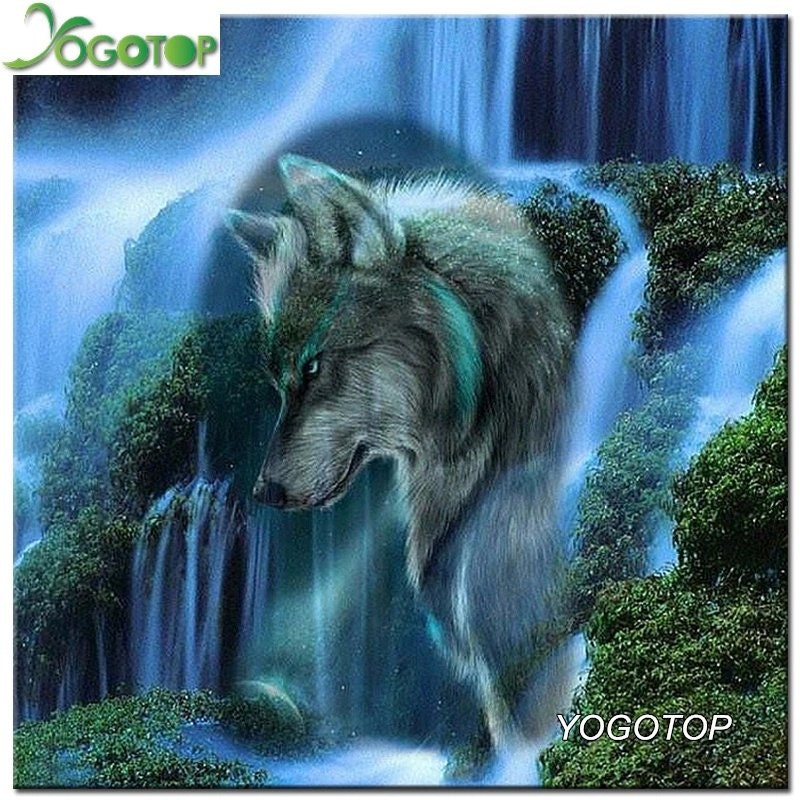 Diamanttavla (R) Wolf Waterfall 50x50