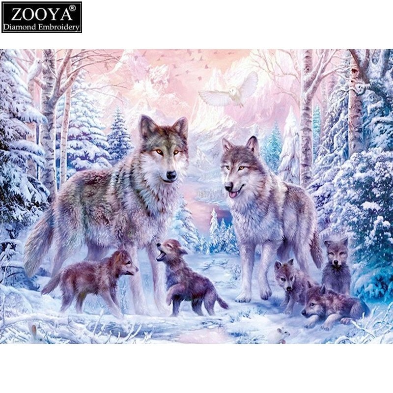 Diamanttavla (R) Wolf Family 40x50