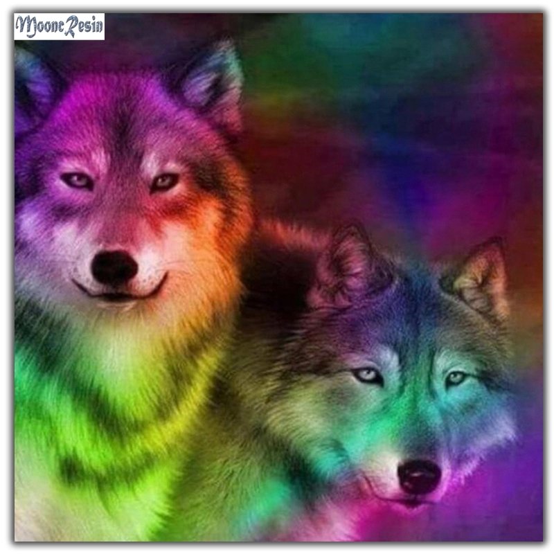 Diamanttavla Wolf Colorful 40x40