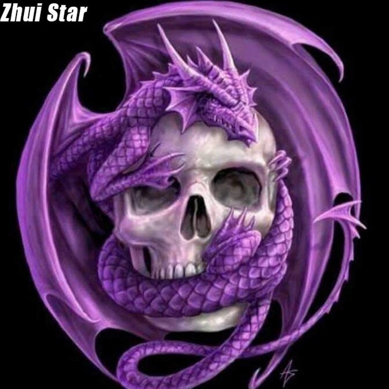 Diamanttavla Purple Dragon Skull 50x50