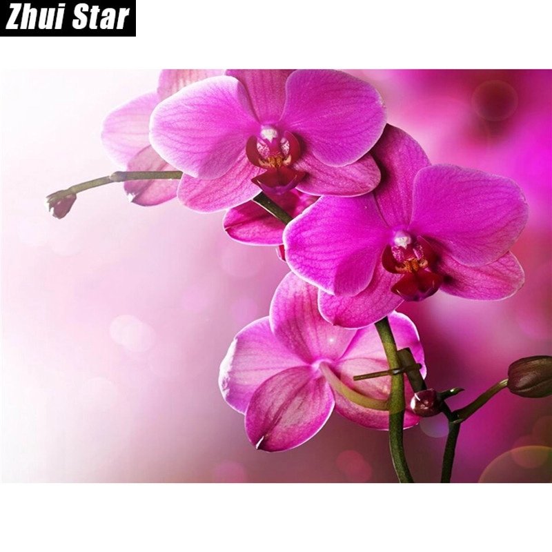 Pink Orchid Diamanttavla 30x40. Fyrkantiga pärlor. Diamond painting.