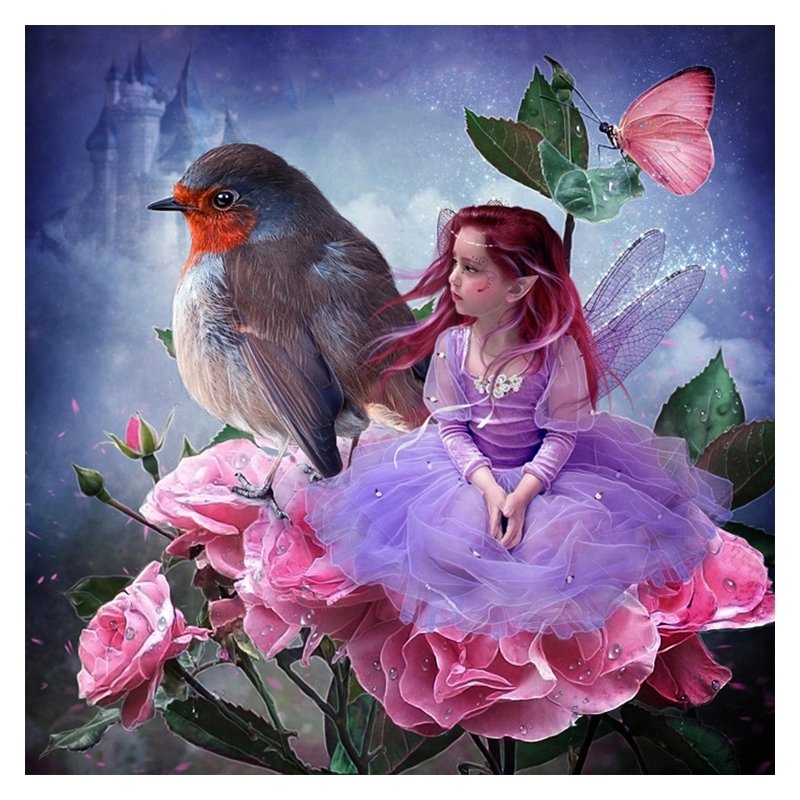 Diamanttavla ( R ) Fairy And Bird 40x40