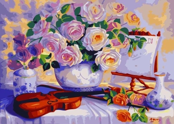 Paint By Numbers Violin And Flower 40x50