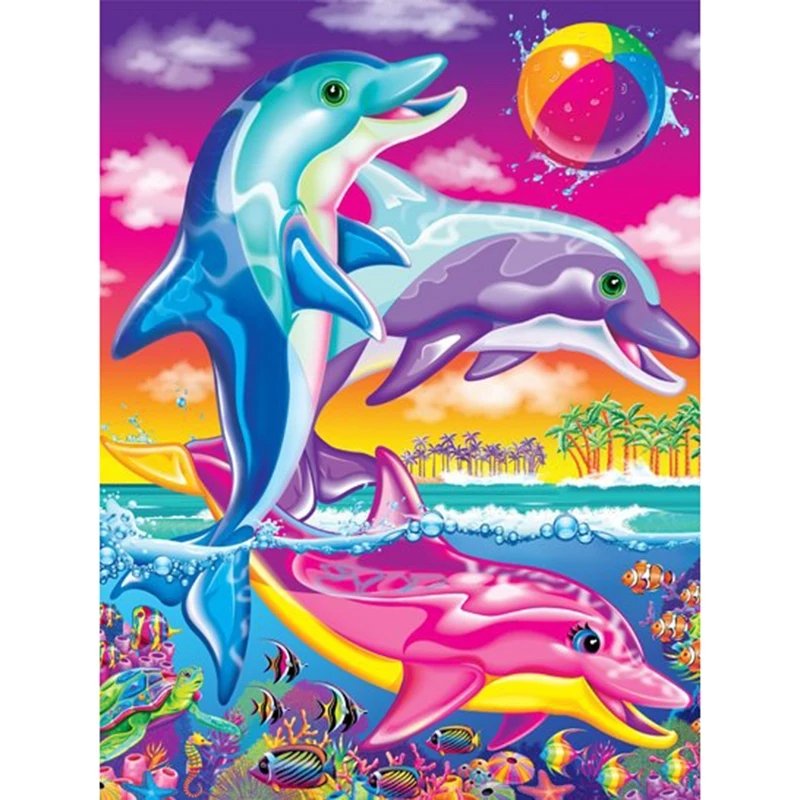 Diamanttavla Colorful Dolphins 30x40
