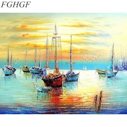 Paint By Numbers Sunset Sailboats 40x50 - Leveranstid 1-3 Dagar