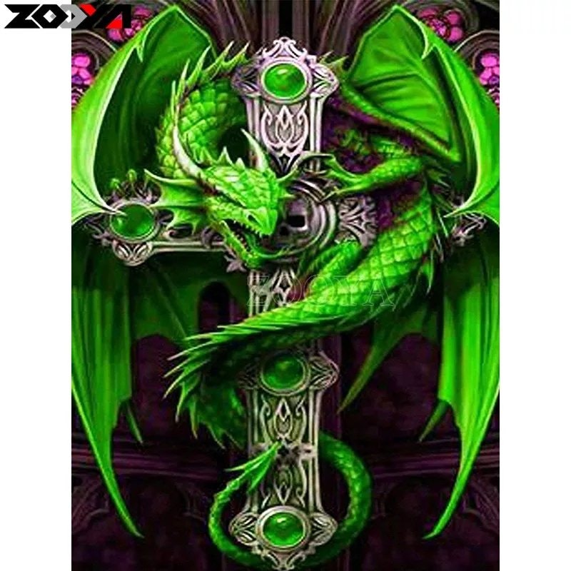 Diamanttavla Green Dragon Cross 40x50