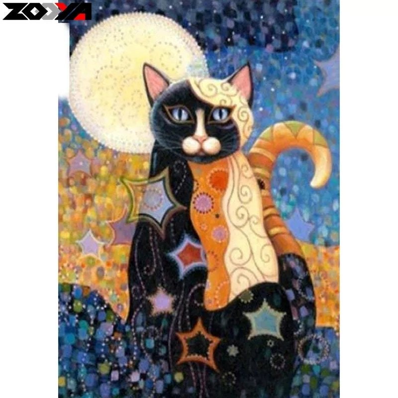 Diamanttavla Cat In The Moon (R) 30x40