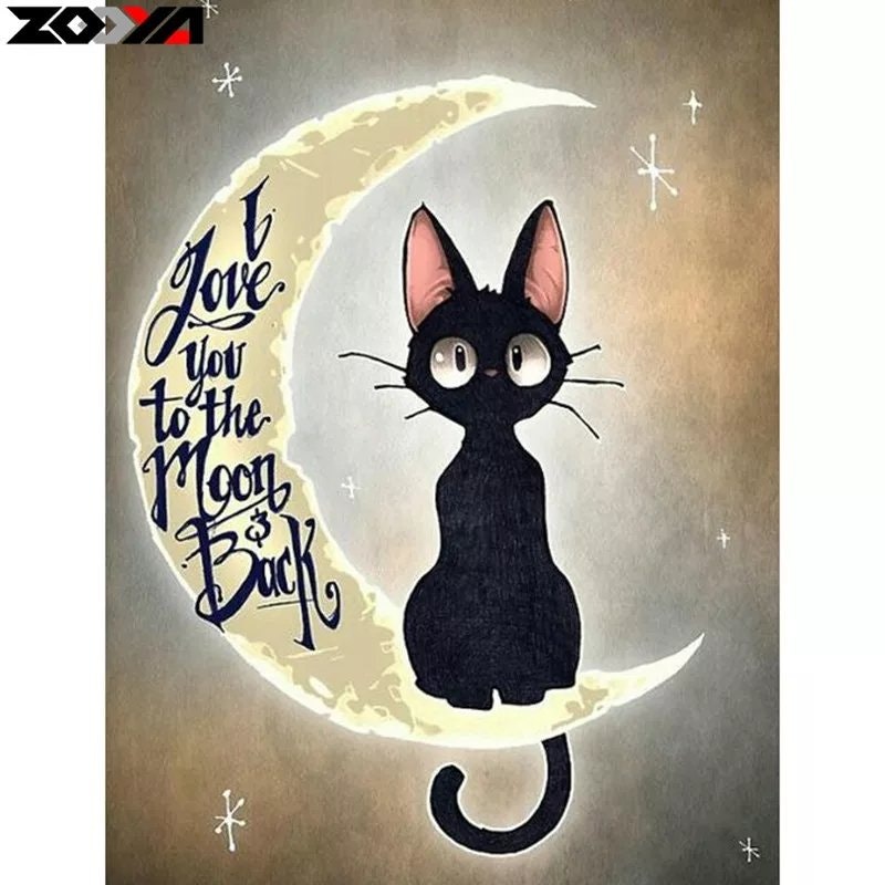 Diamanttavla Cat Love You To The Moon 40x50