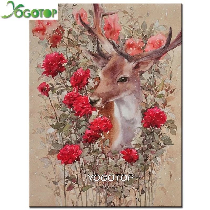 Diamanttavla Deer Roses 40x50