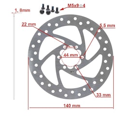 Bromsskiva 140mm 6-håls