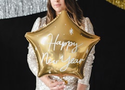 Folieballong Stjärna Happy New Year, 47 x 50 cm, guld