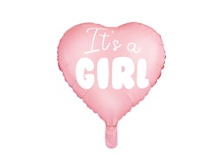 Folieballong Hjärta - It's a girl, 45 cm, ljusrosa