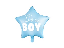 Folieballong Stjärna - It's a boy, 48 cm, ljusblå