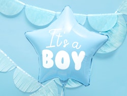 Folieballong Stjärna - It's a boy, 48 cm, ljusblå